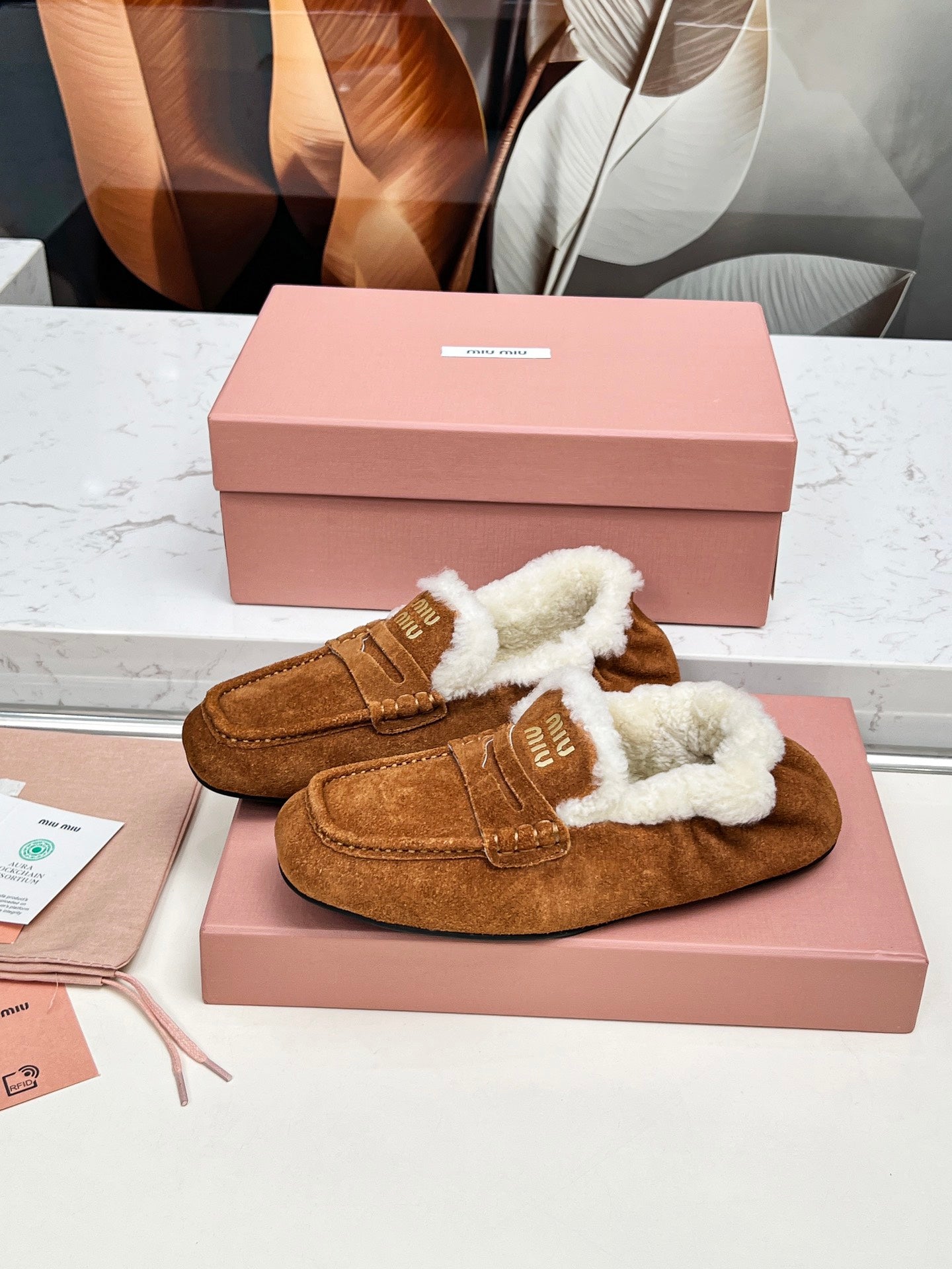 Miumiu 25 Loafer Brown White Cowhide Wool 413755