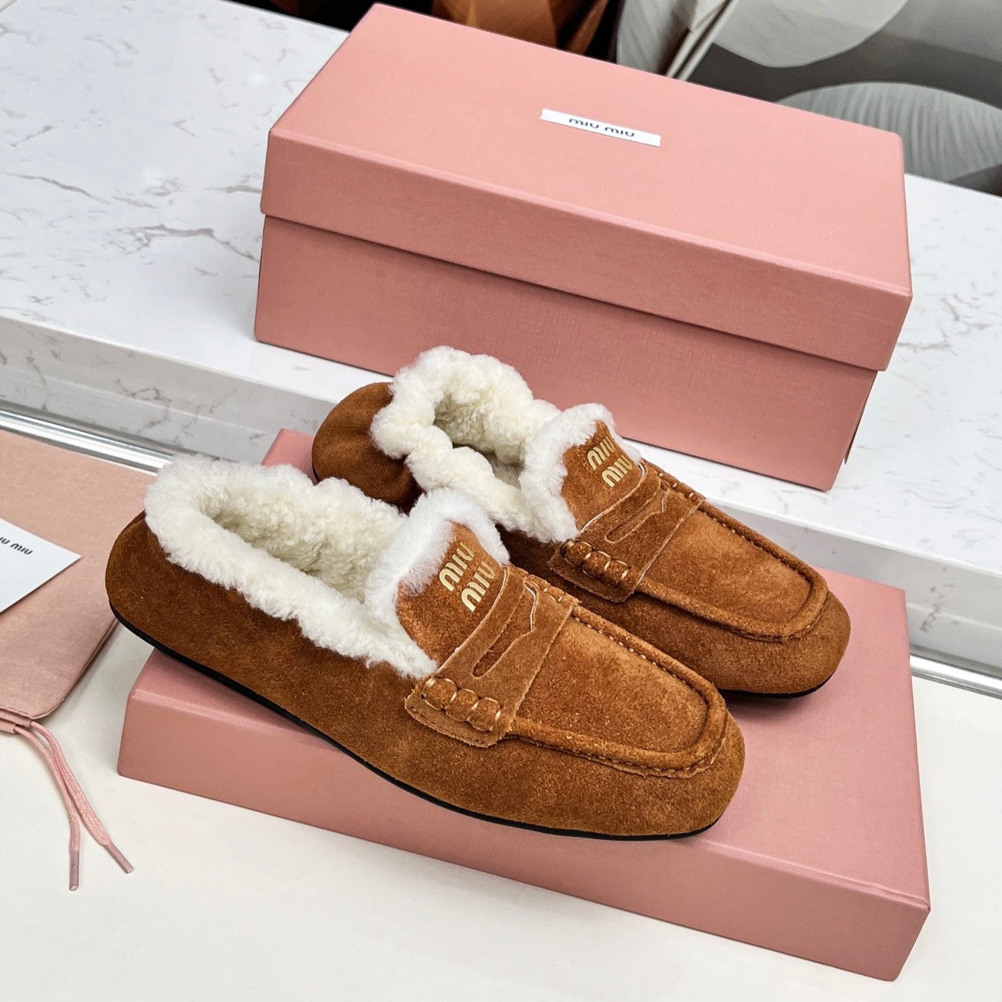 Miumiu 25 Loafer Brown White Cowhide Wool 413755