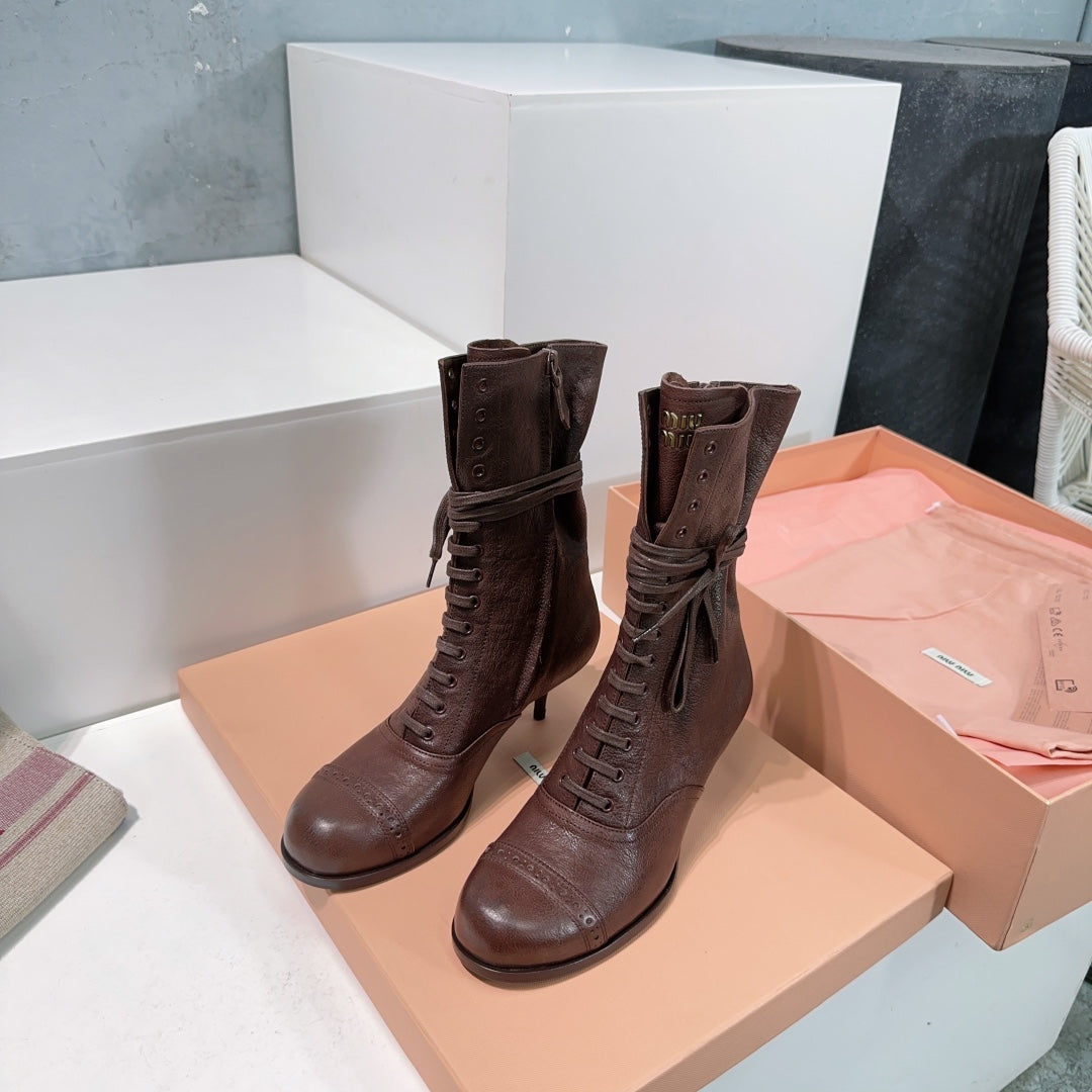 Miumiu 25 Low-heeled Ankle Boot Chocolate Brown Cowhide 511262