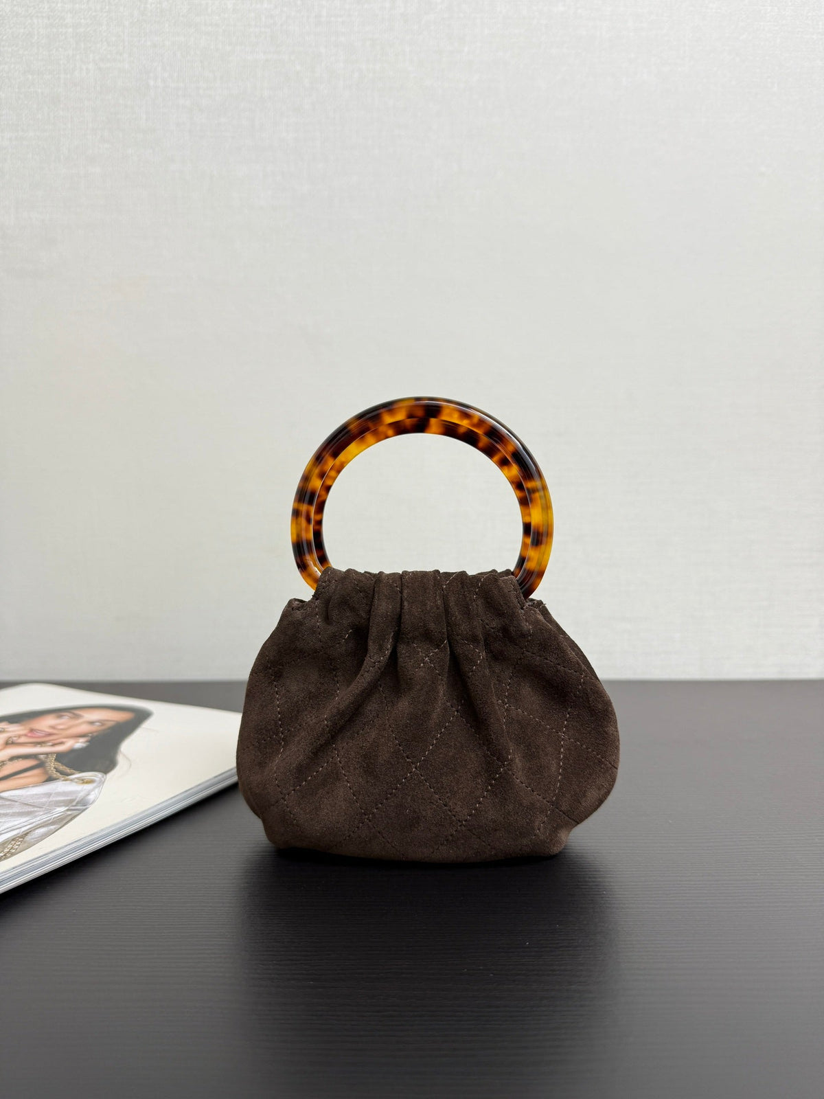 Chanel 2026 Pouch 24cm Brown Tortoiseshell Suede Effect Plexi