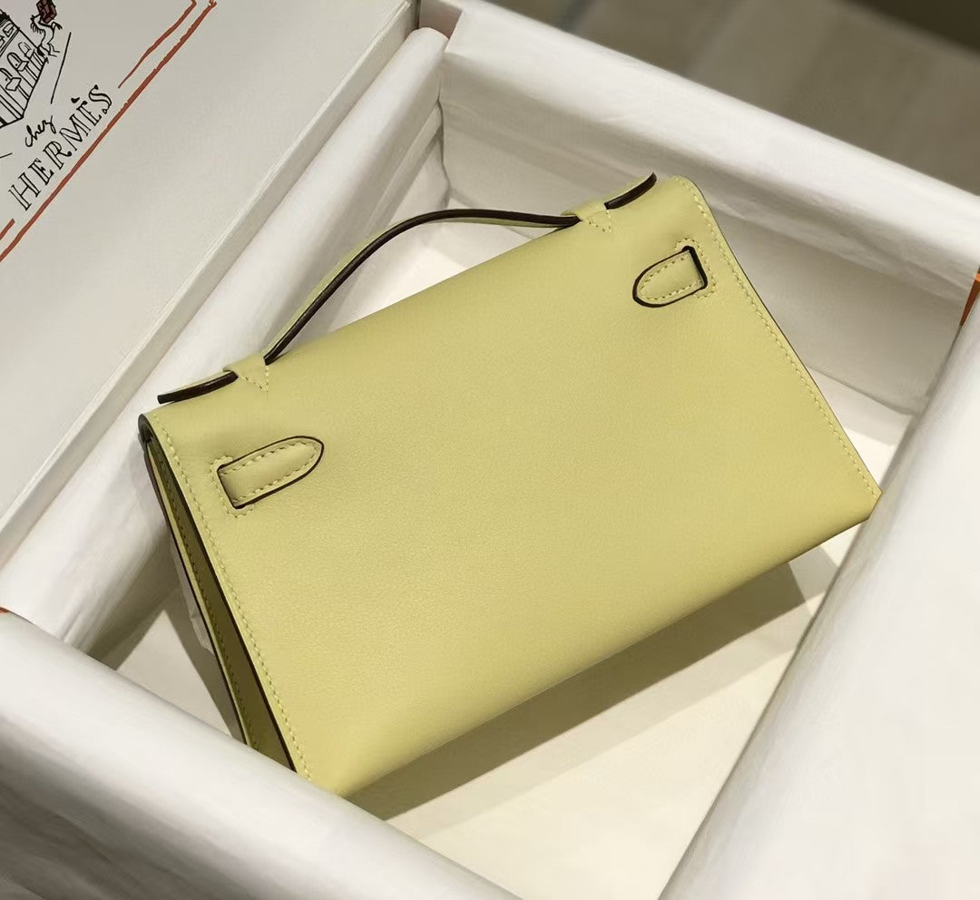 Kelly Pochette 22 Bag Yellow Silver Calfskin