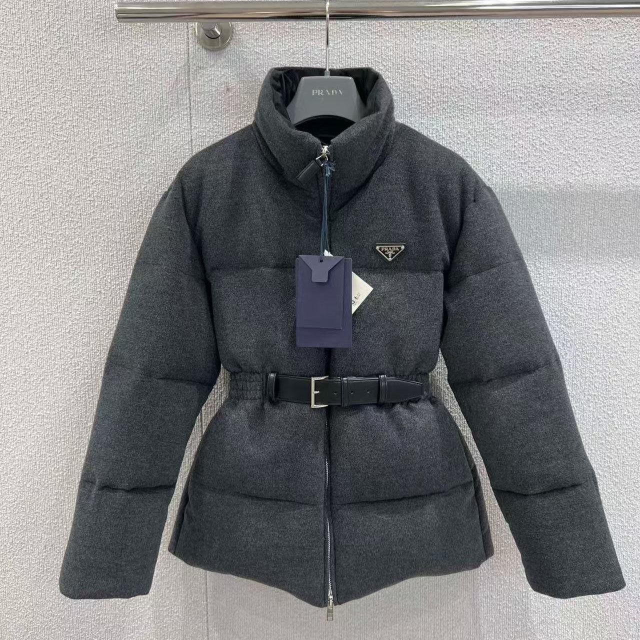 Prada Flannel Down Jacket Black Wool Polyamide