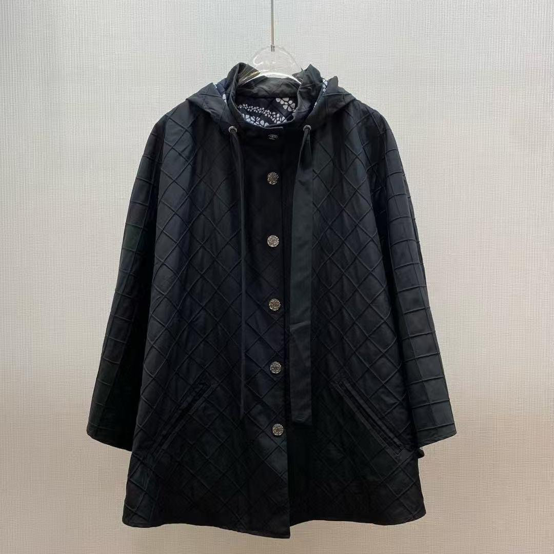 Chanel 25S Cape Coat Style 220 Black Silk Polyester
