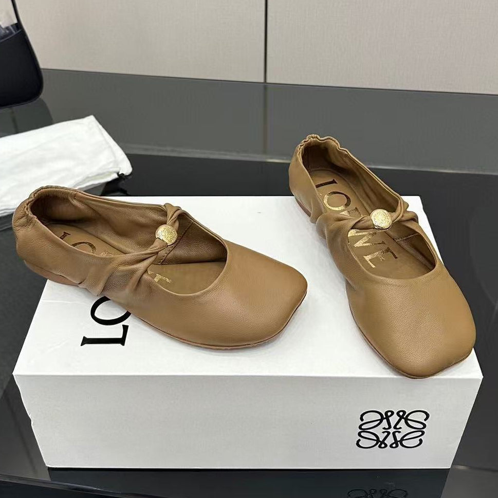 Loewe 25 Pebble Ballet Flats Chestnut Brown Calfskin