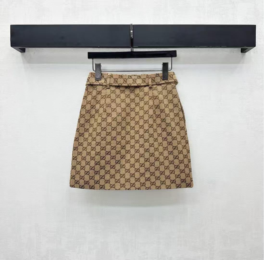 Gucci 2026 Mini Skirt Camel Dark Brown Cotton Polyester