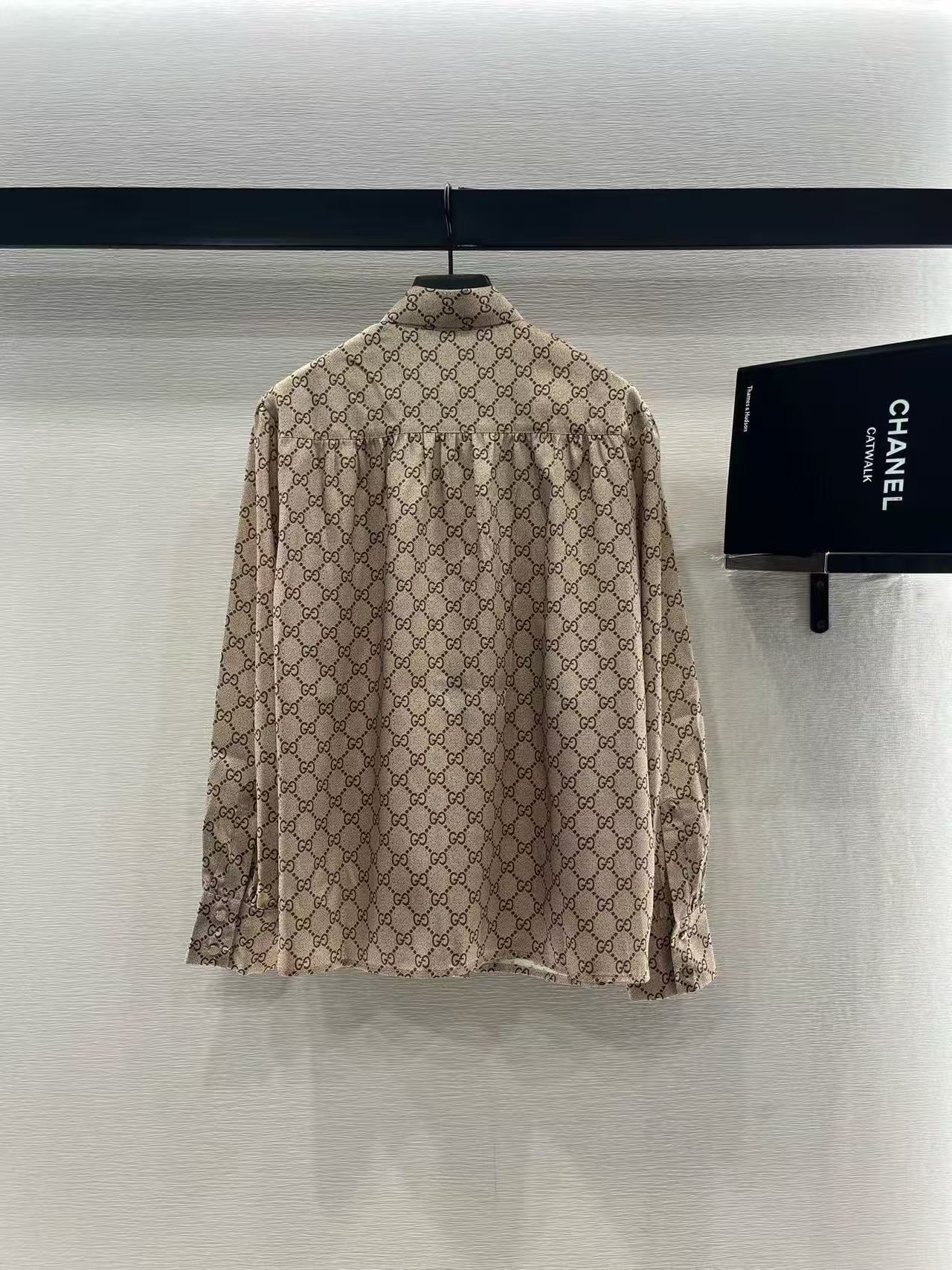 Gucci 2026 Printed Silk Twill Shirt Ebony Polyester