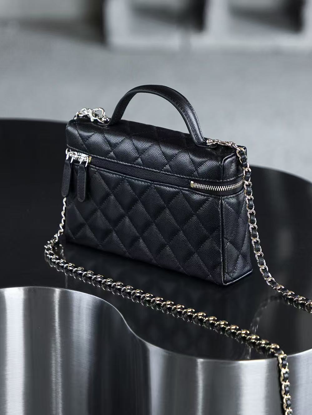 Chanel 2026 Vanity Bag 19.5cm Black Light Gold Caviar Leather