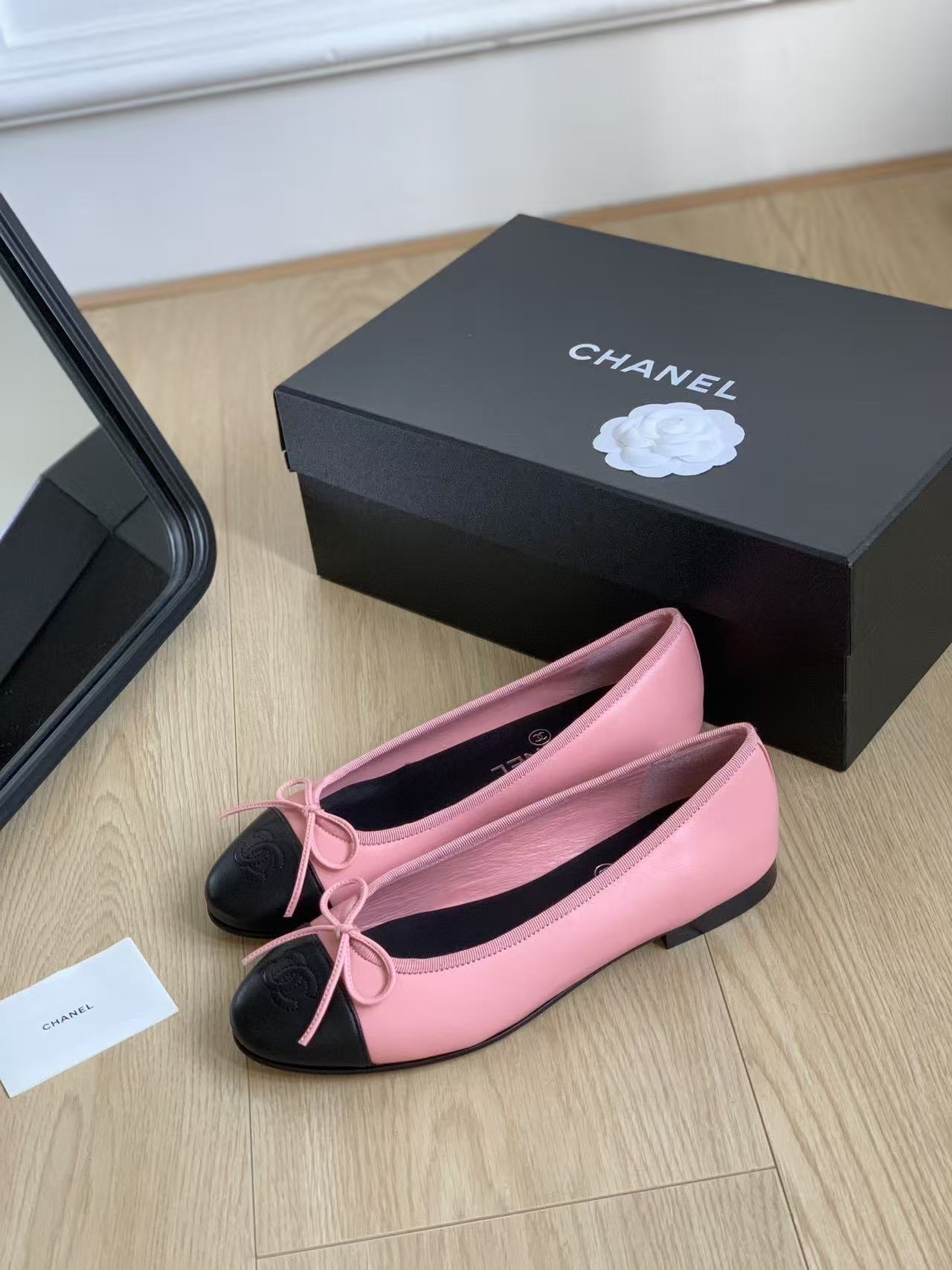 Chanel 2026 Ballet Flat Pink Black Lambskin