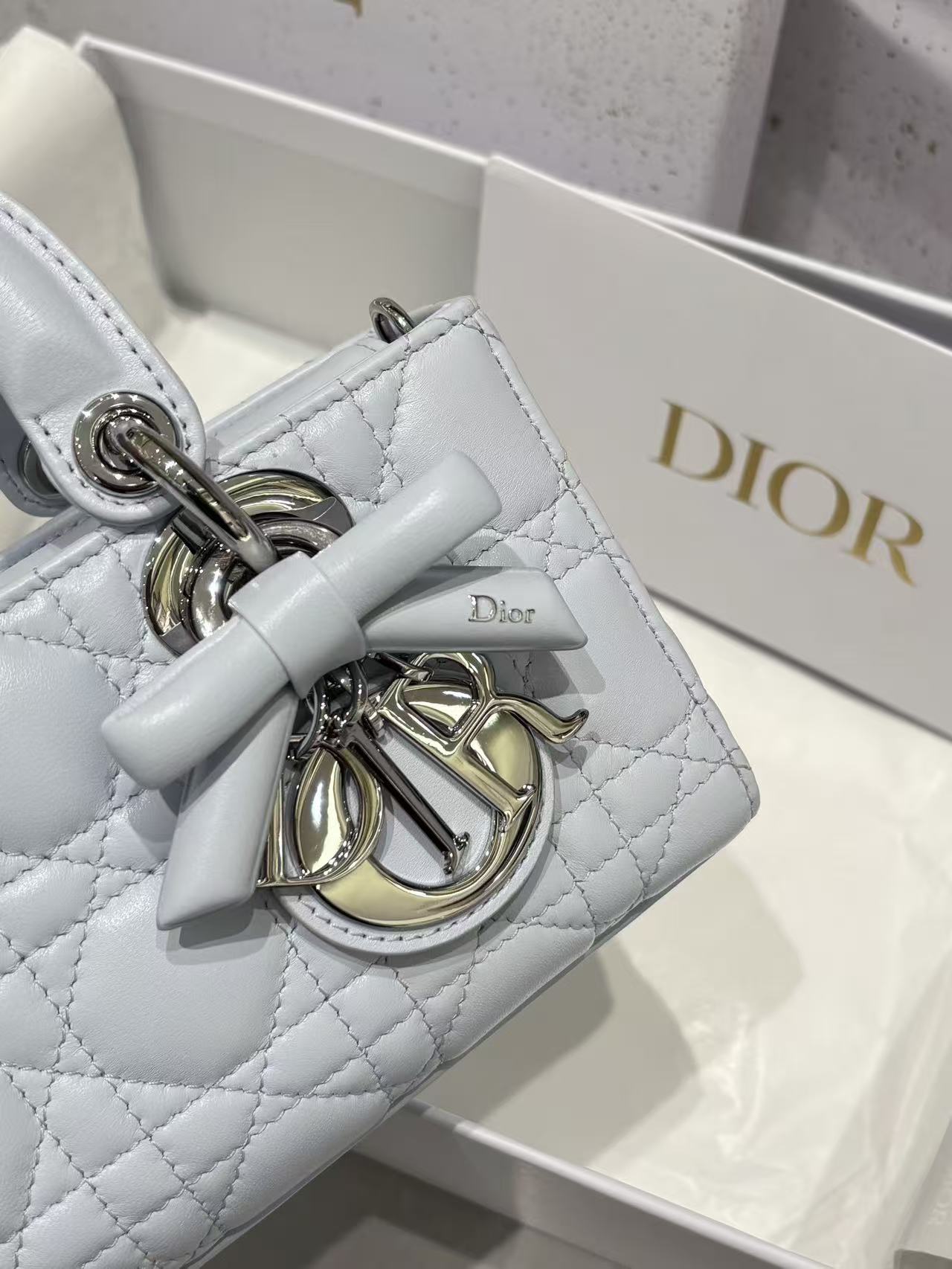 Dior 2026 Lady D-Joy 19cm Blue With Bow Detail Lambskin