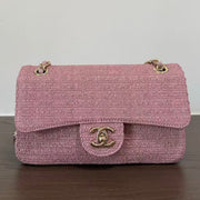 Chanel 2026 Classic Flap Bag 25cm Pink Tweed Fabric Leather