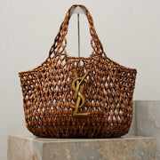 YSL 2026 Icare Wooden Bead 46cm Brown Woven Bag