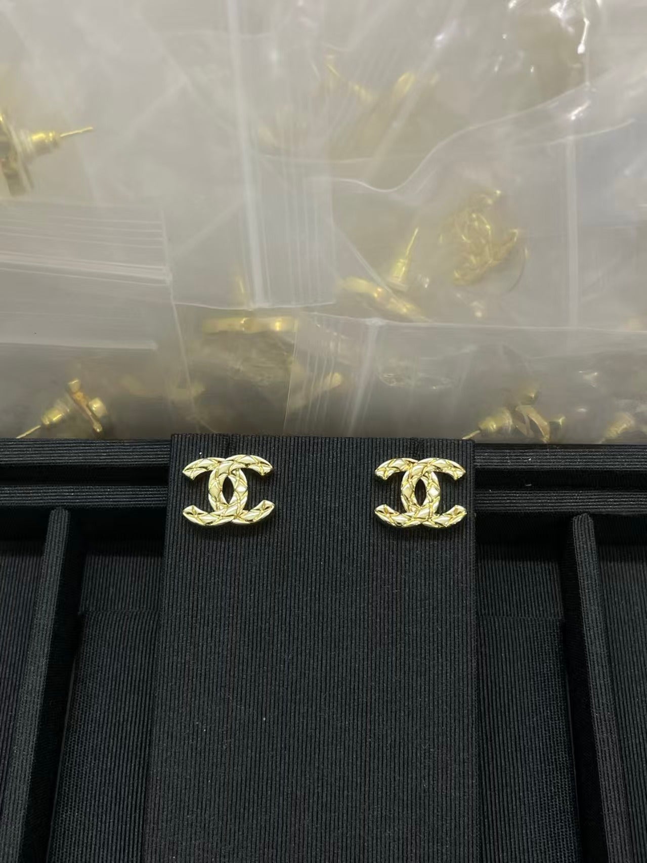 Chanel CC Logo Gold-tone Earrings With Signature Quilted Design