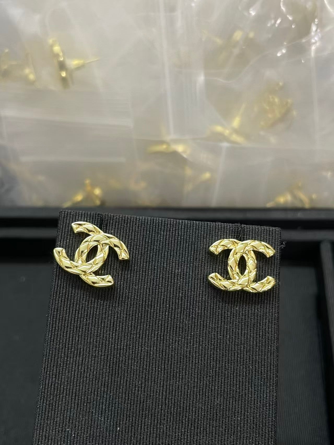 Chanel CC Logo Gold-tone Earrings With Signature Quilted Design