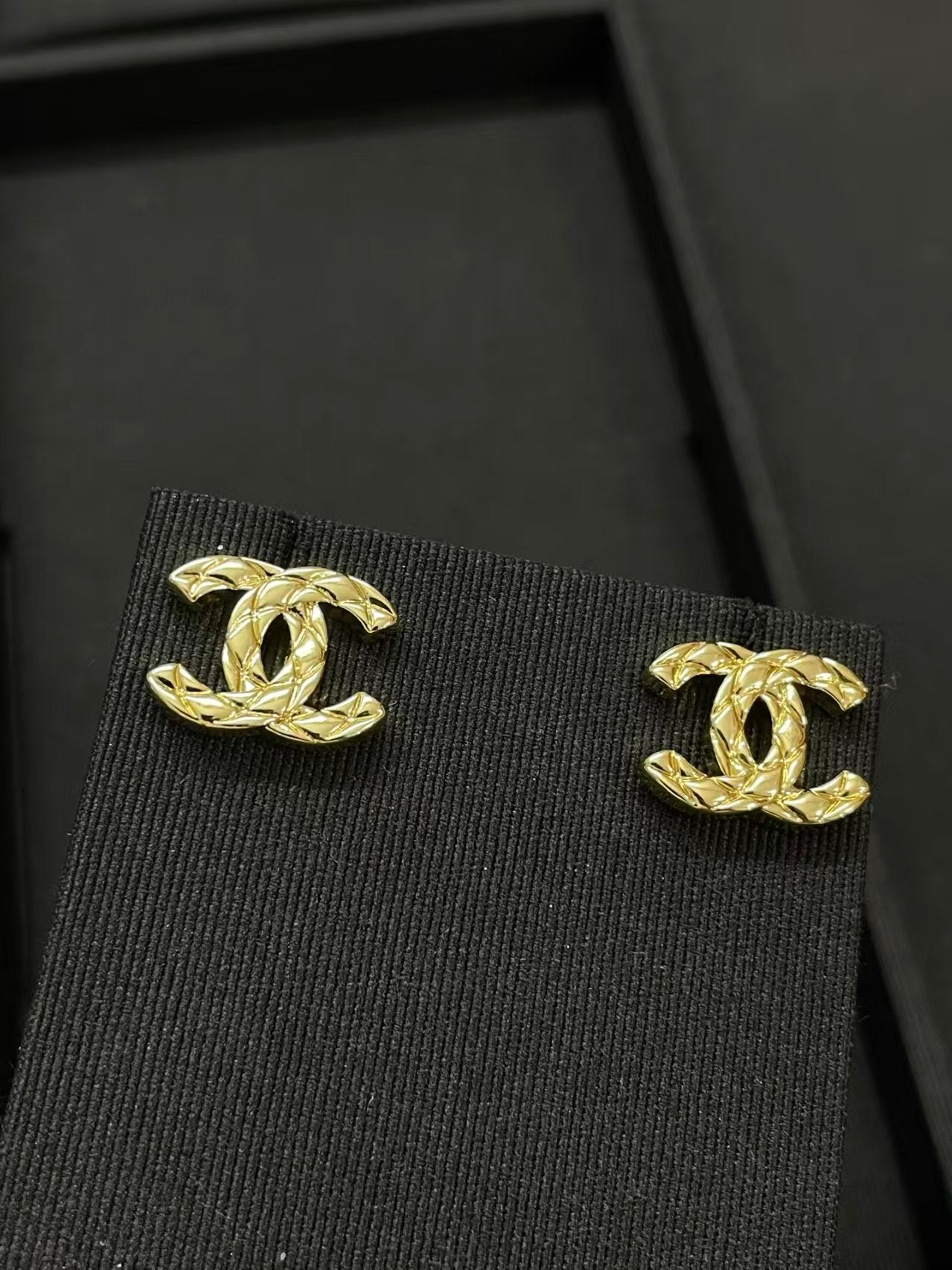 Chanel CC Logo Gold-tone Earrings With Signature Quilted Design