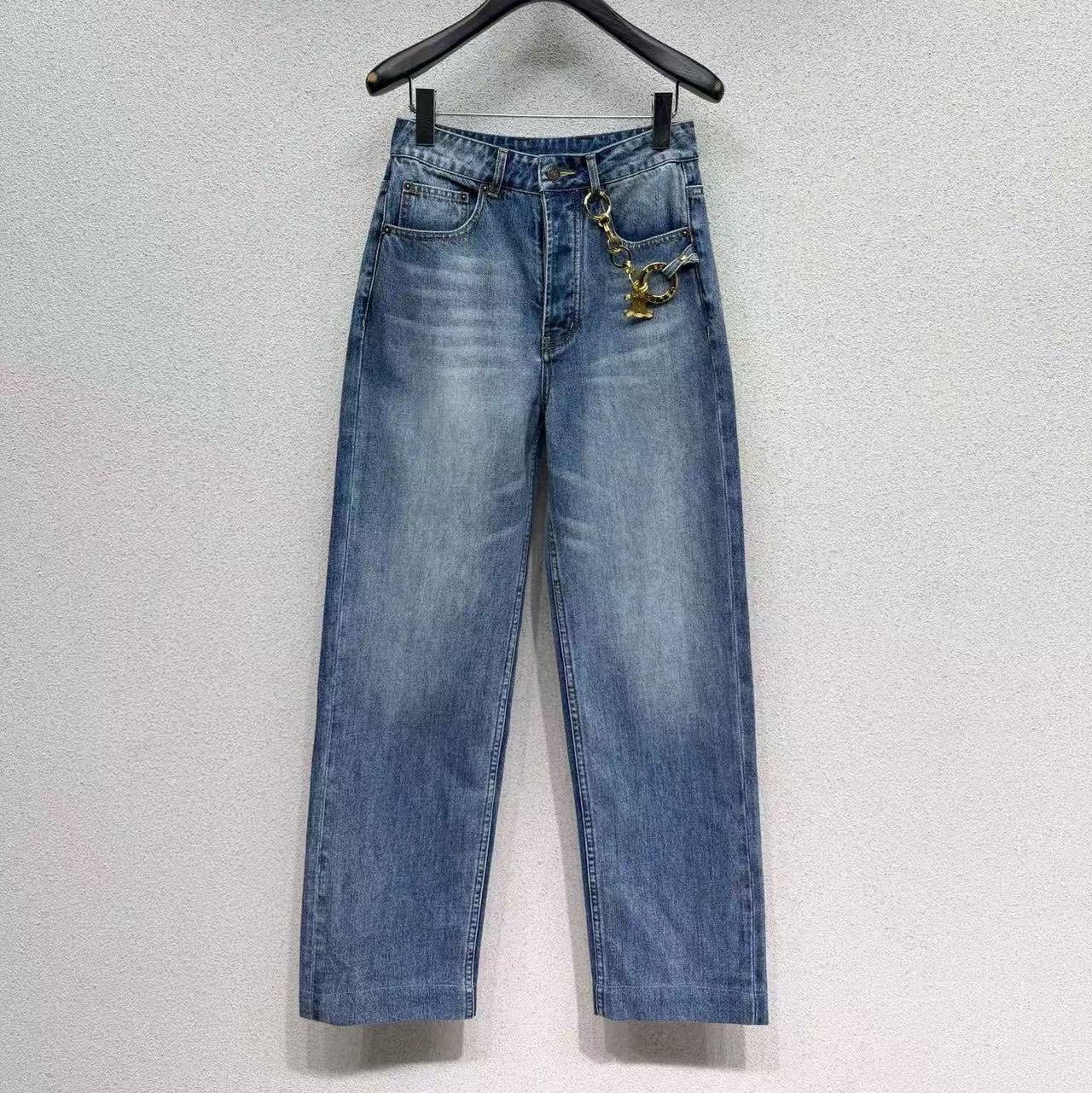 Celine 2026 Straight-leg Jeans With Gold Chain Detail