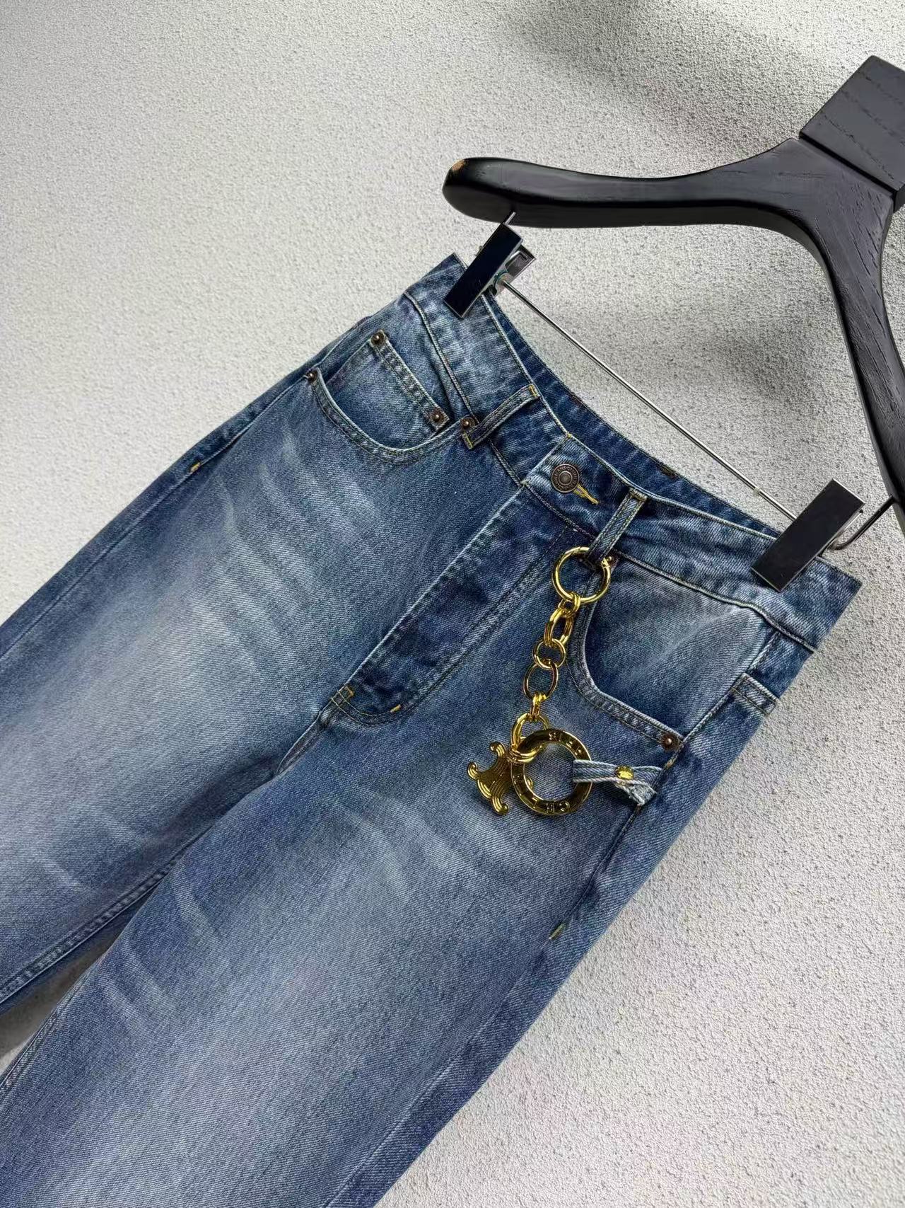 Celine 2026 Straight-leg Jeans With Gold Chain Detail