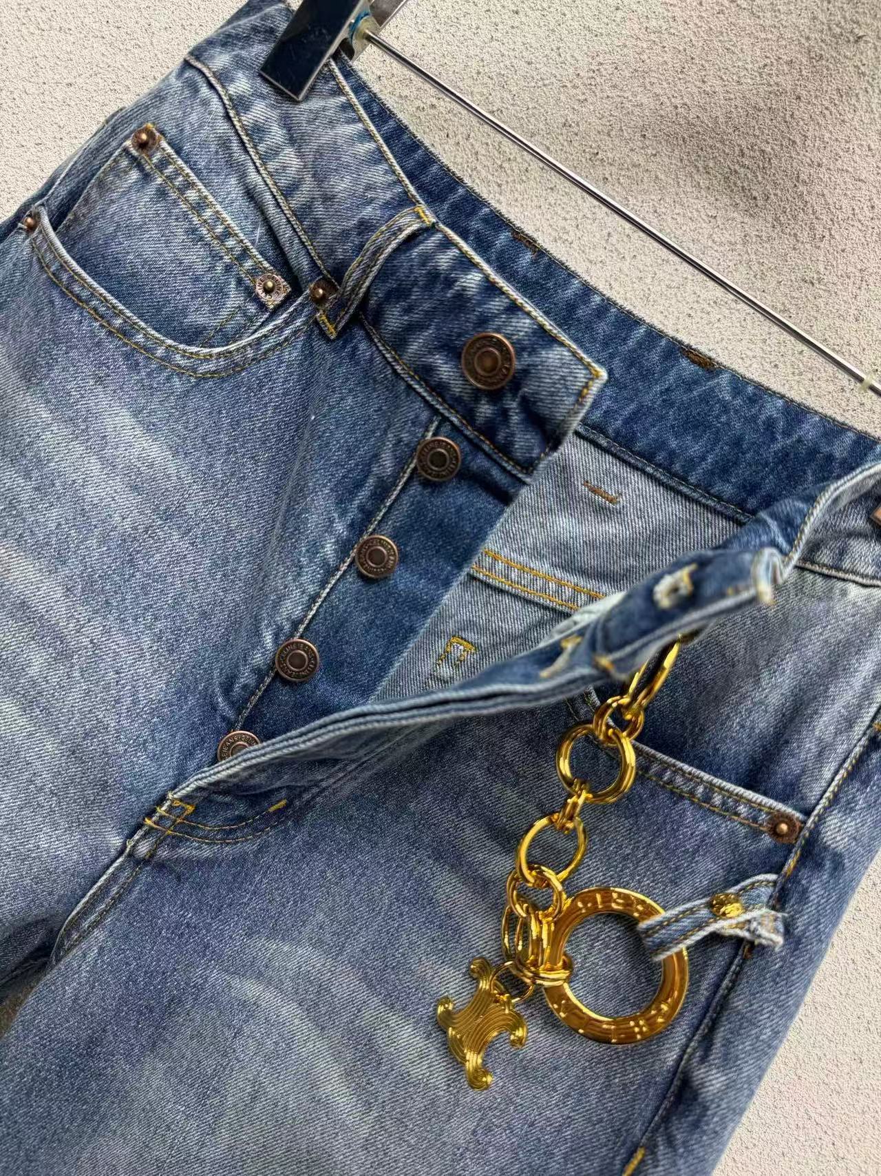 Celine 2026 Straight-leg Jeans With Gold Chain Detail