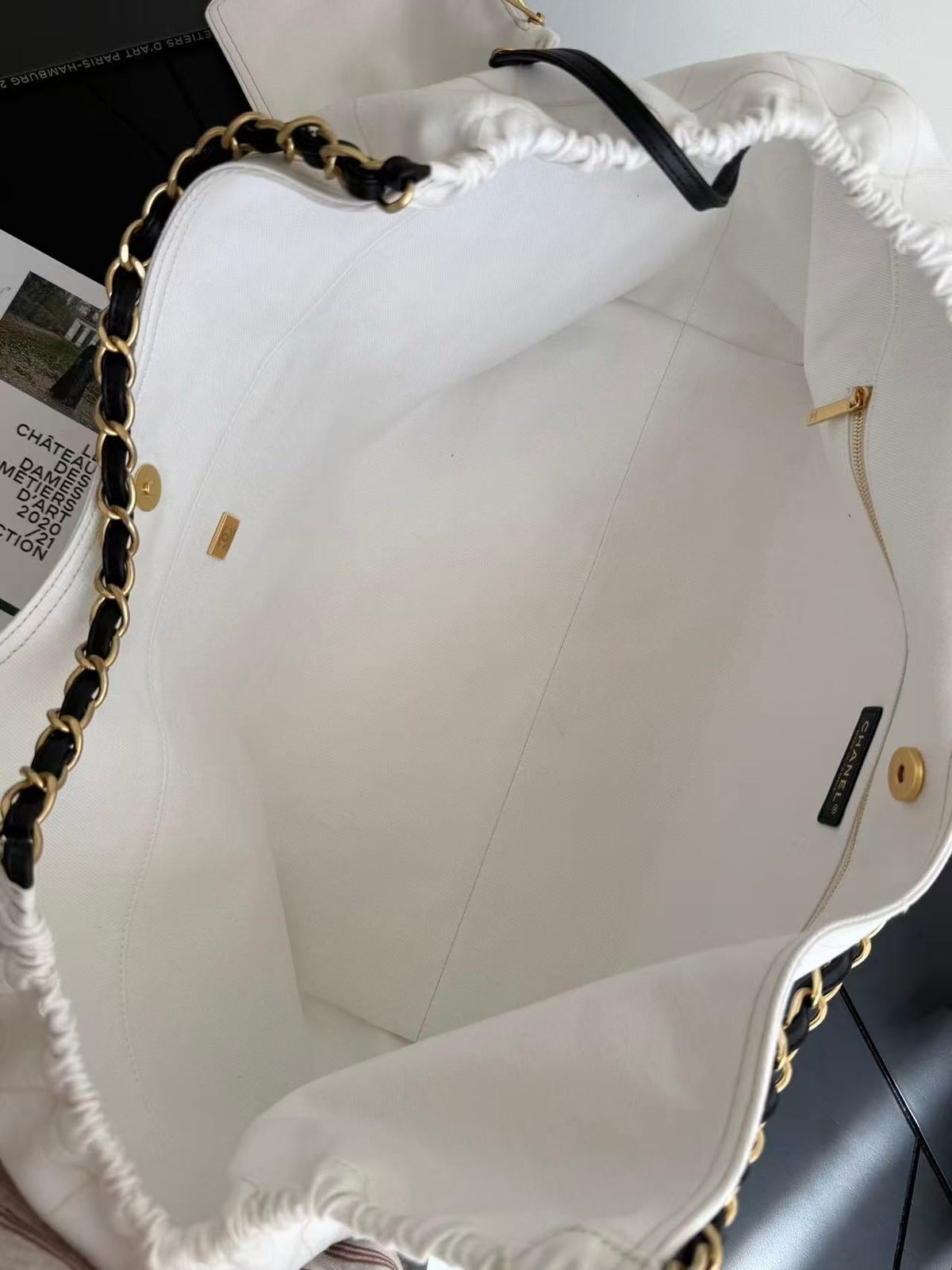 Chanel 2026 Bag 43cm White Black Denim Leather