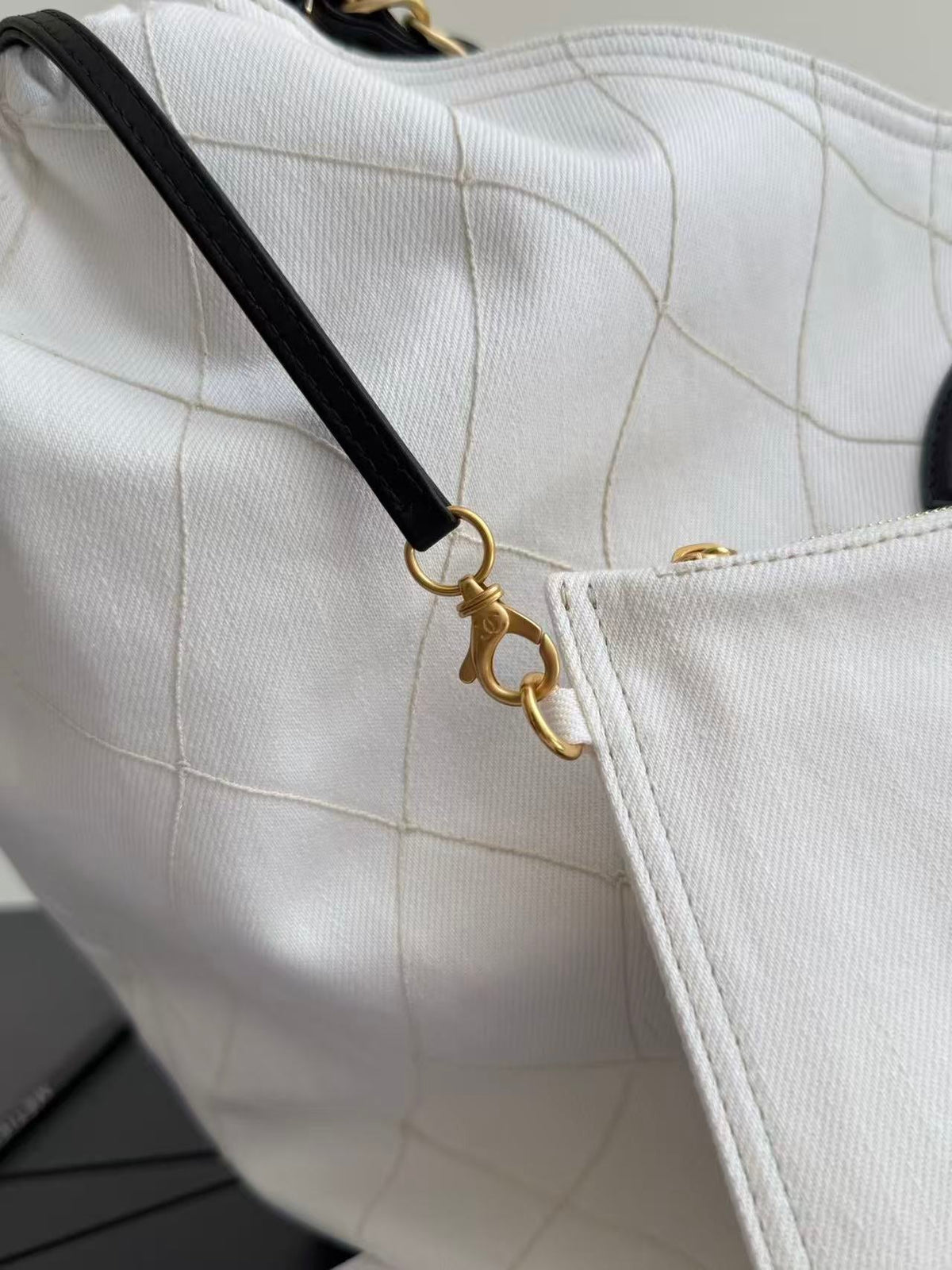 Chanel 2026 Bag 43cm White Black Denim Leather