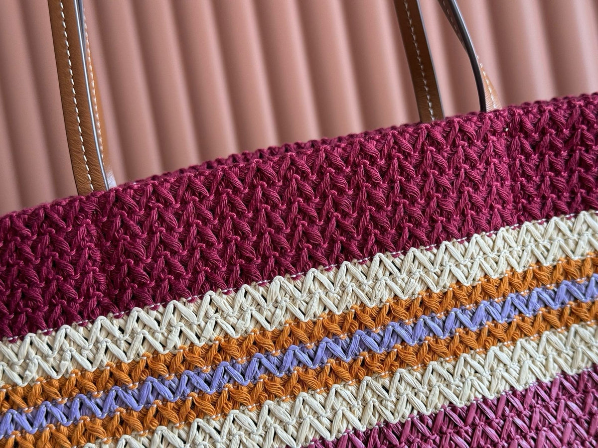 Miu Miu 2026 Striped Tote Bag 40cm Multicolor Woven Raffia-Effect