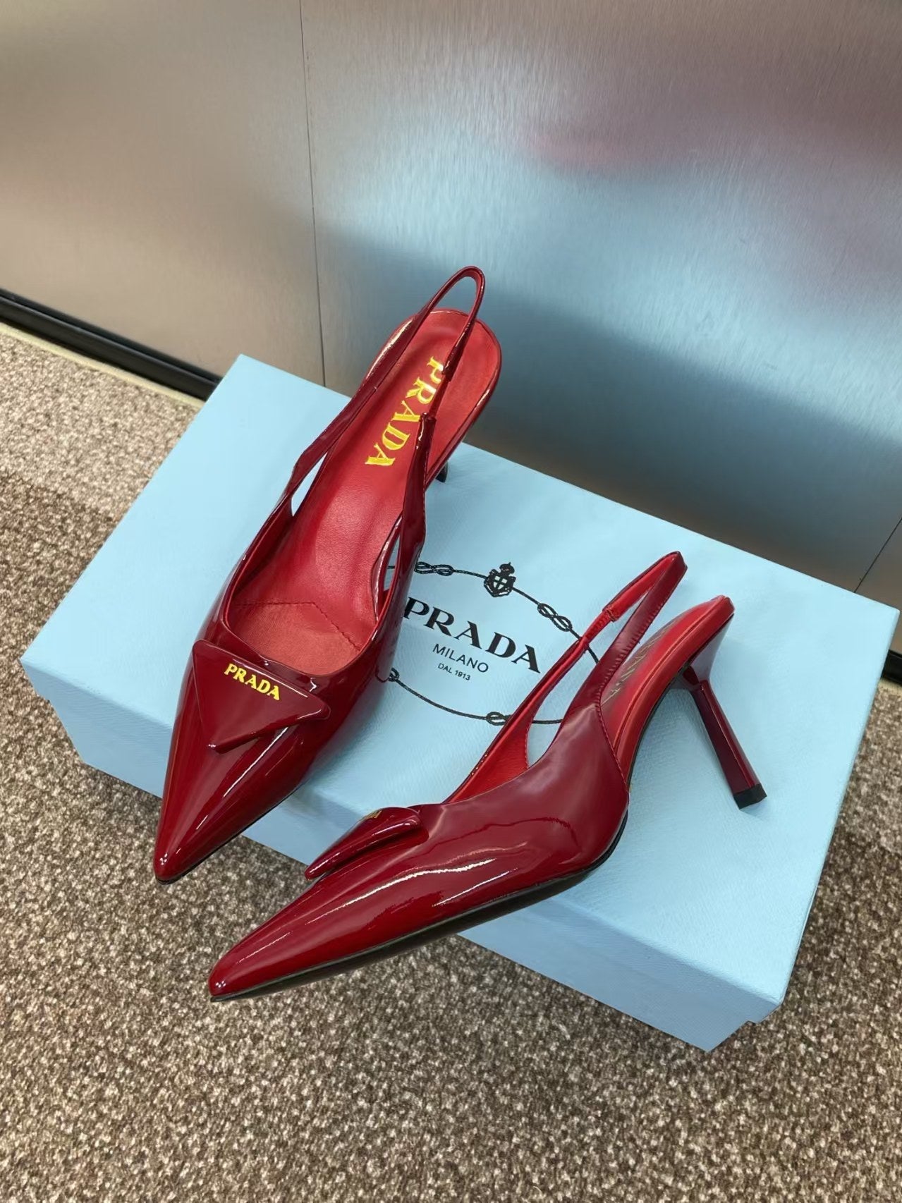 Prada 2026 Logo-Plaque Slingback Pumps 75mm Leather 769775