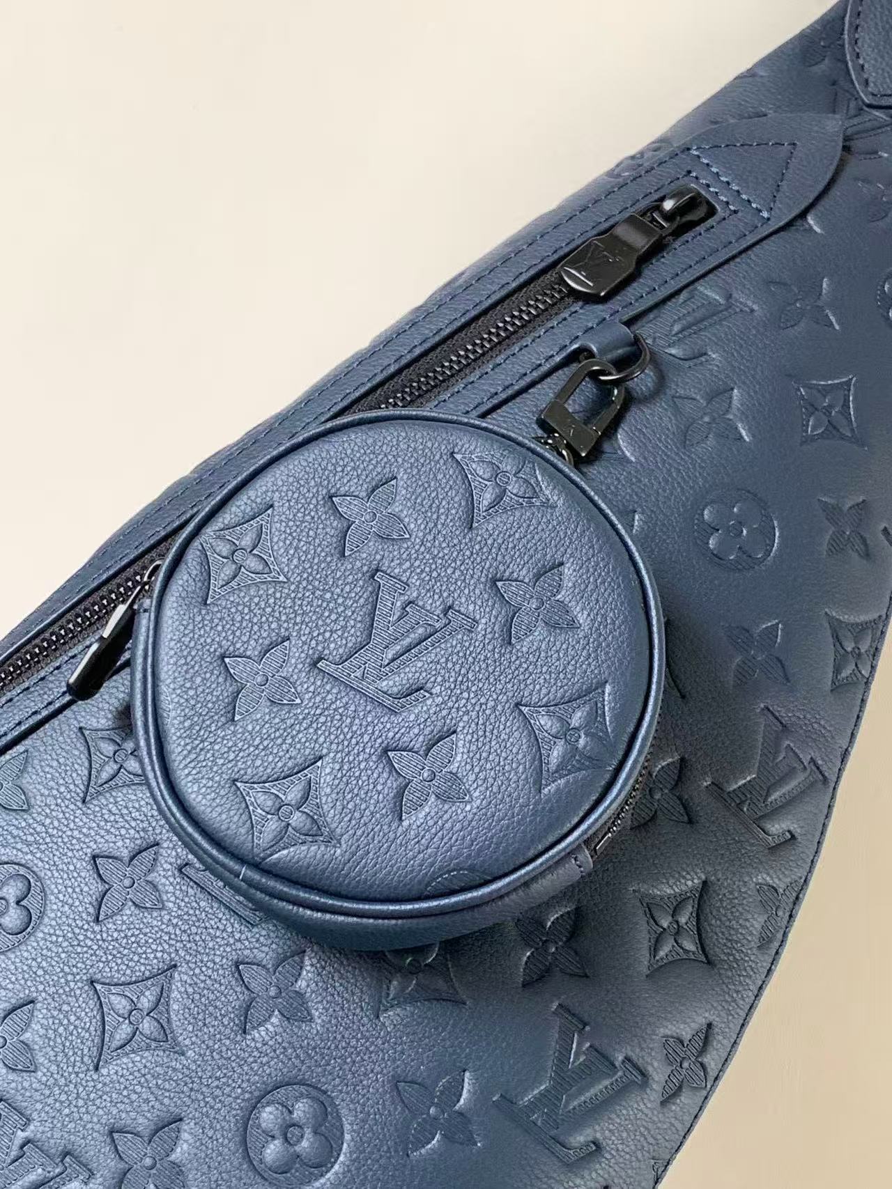 Louis Vuitton 2026 Duo Slingbag Navy Blue Monogram Shadow Embossed Calf Leather