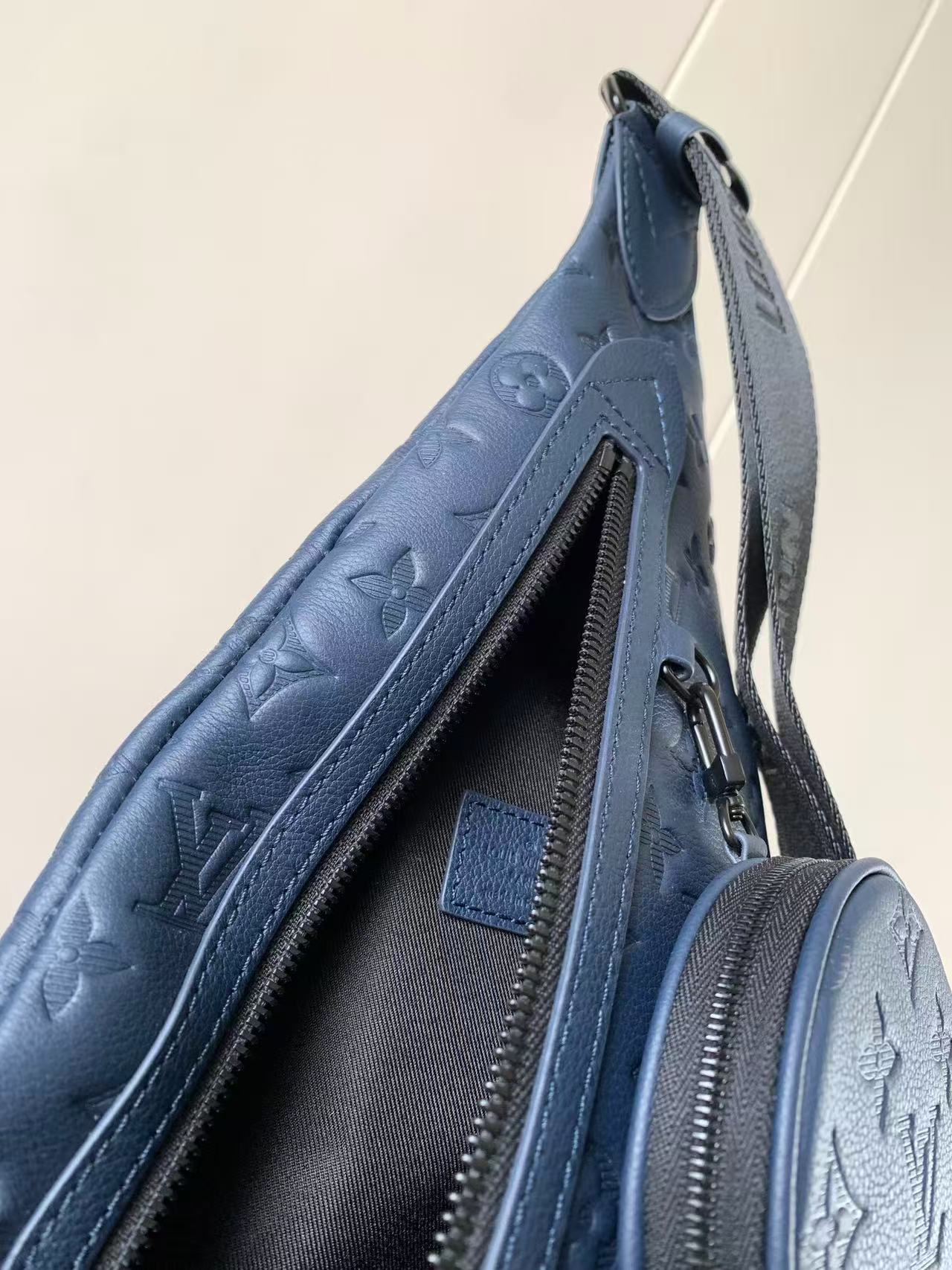 Louis Vuitton 2026 Duo Slingbag Navy Blue Monogram Shadow Embossed Calf Leather