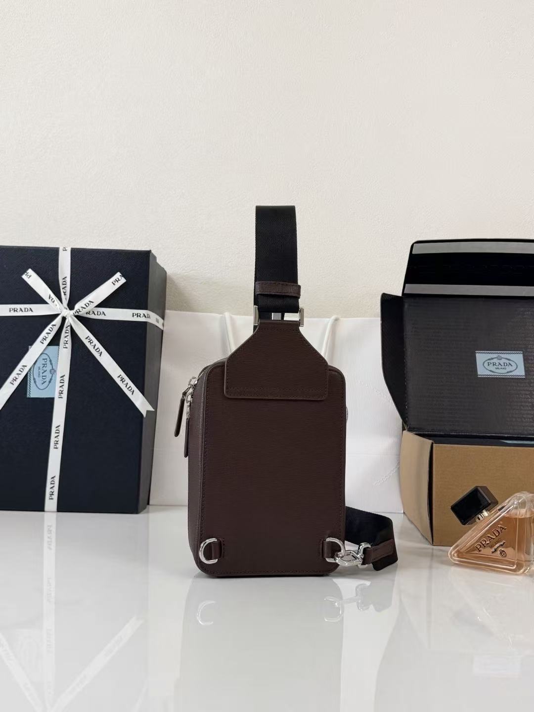 Prada 2026 Brique Saffiano Bag 20cm Brown Chocolate Leather