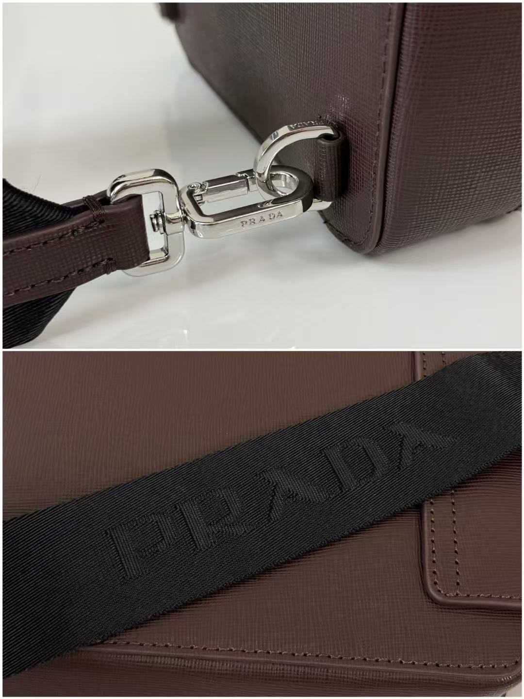 Prada 2026 Brique Saffiano Bag 20cm Brown Chocolate Leather