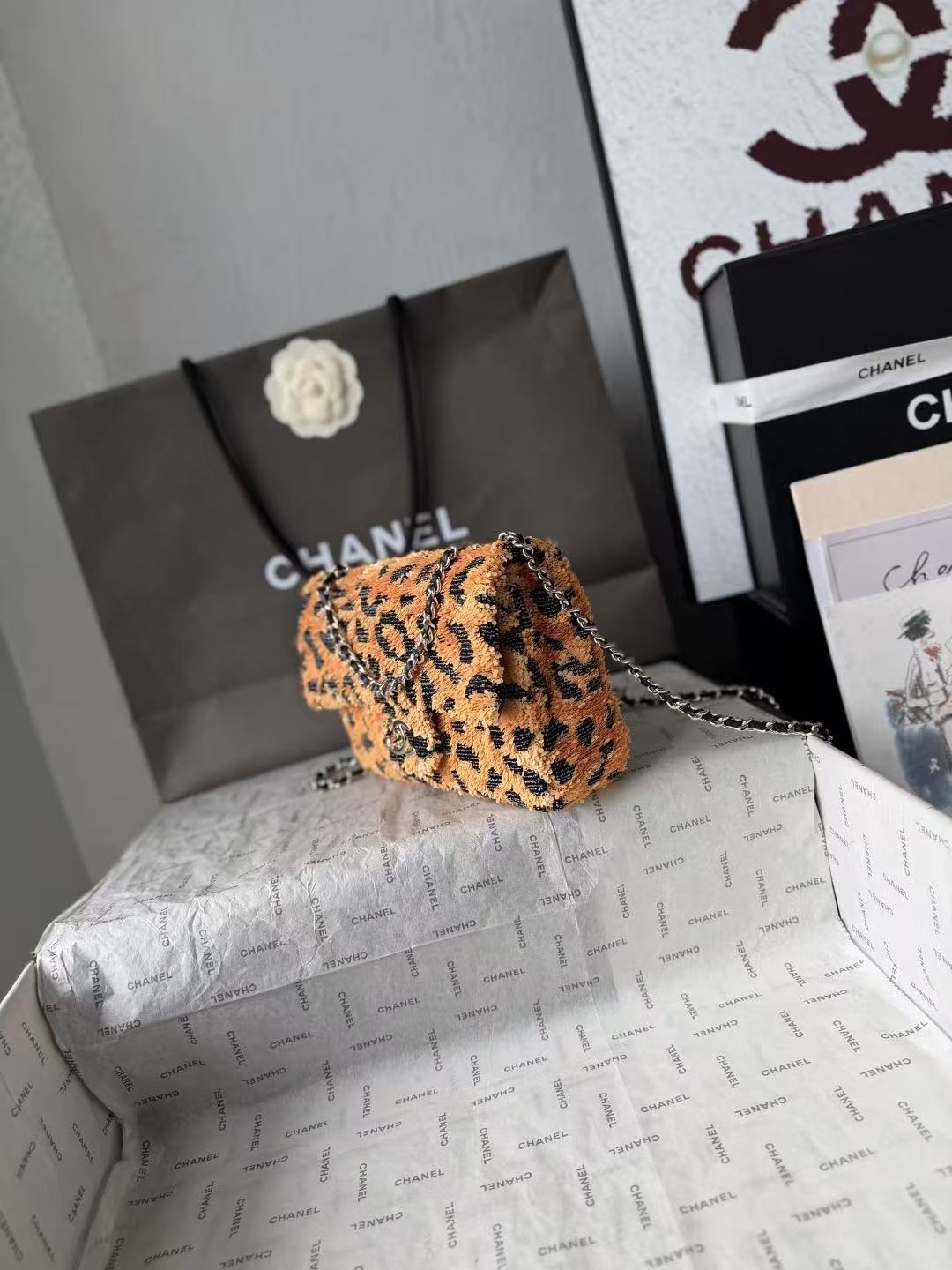 Chanel 2026 Flap Bag 21cm Leopard Sequin Leather