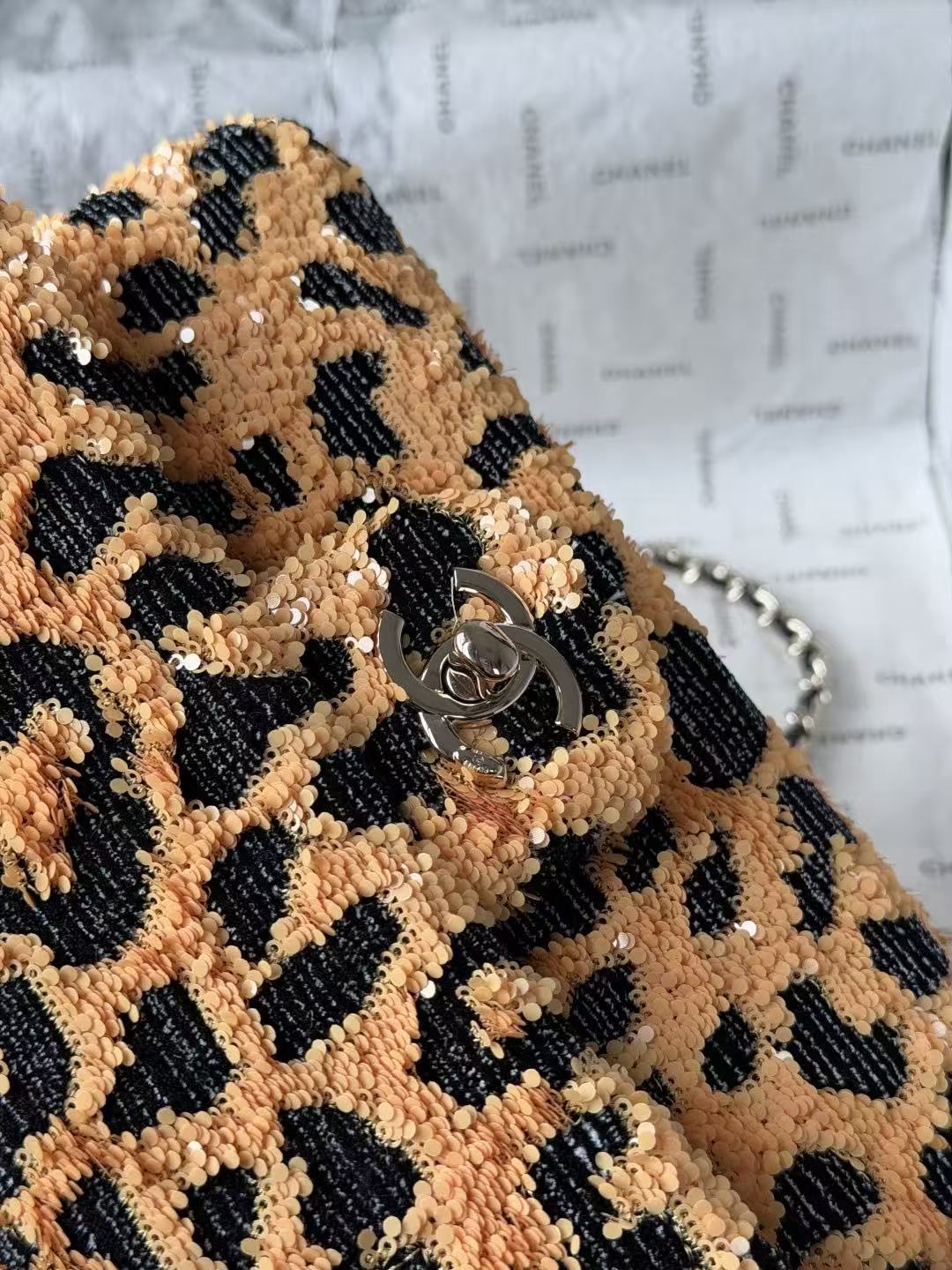 Chanel 2026 Flap Bag 21cm Leopard Sequin Leather