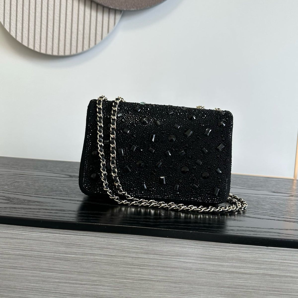 Chanel 2026 Bag 21cm Black And Silver Strass Leather