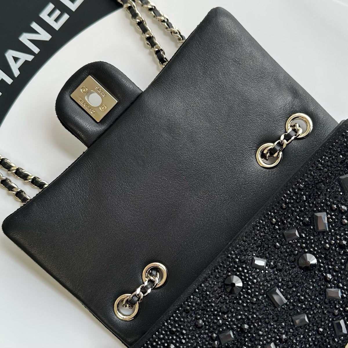 Chanel 2026 Bag 21cm Black And Silver Strass Leather