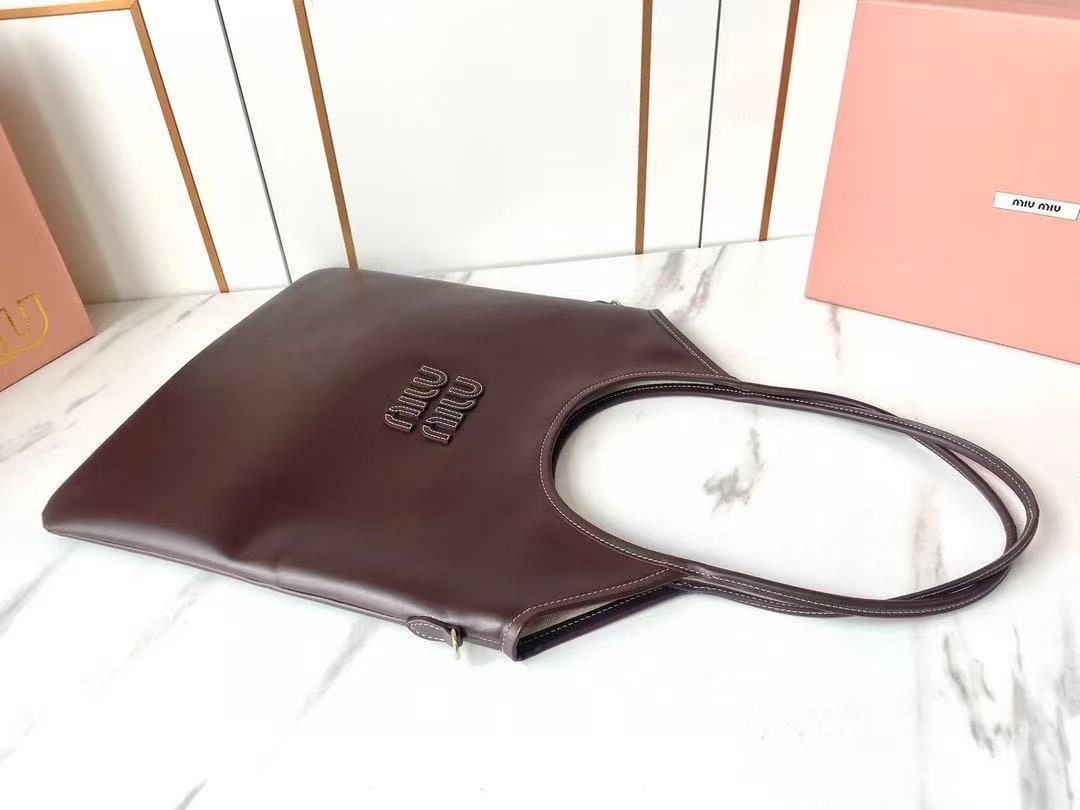 Miumiu 2026 Ivy 40 Tote Bag Dark Brown Leather