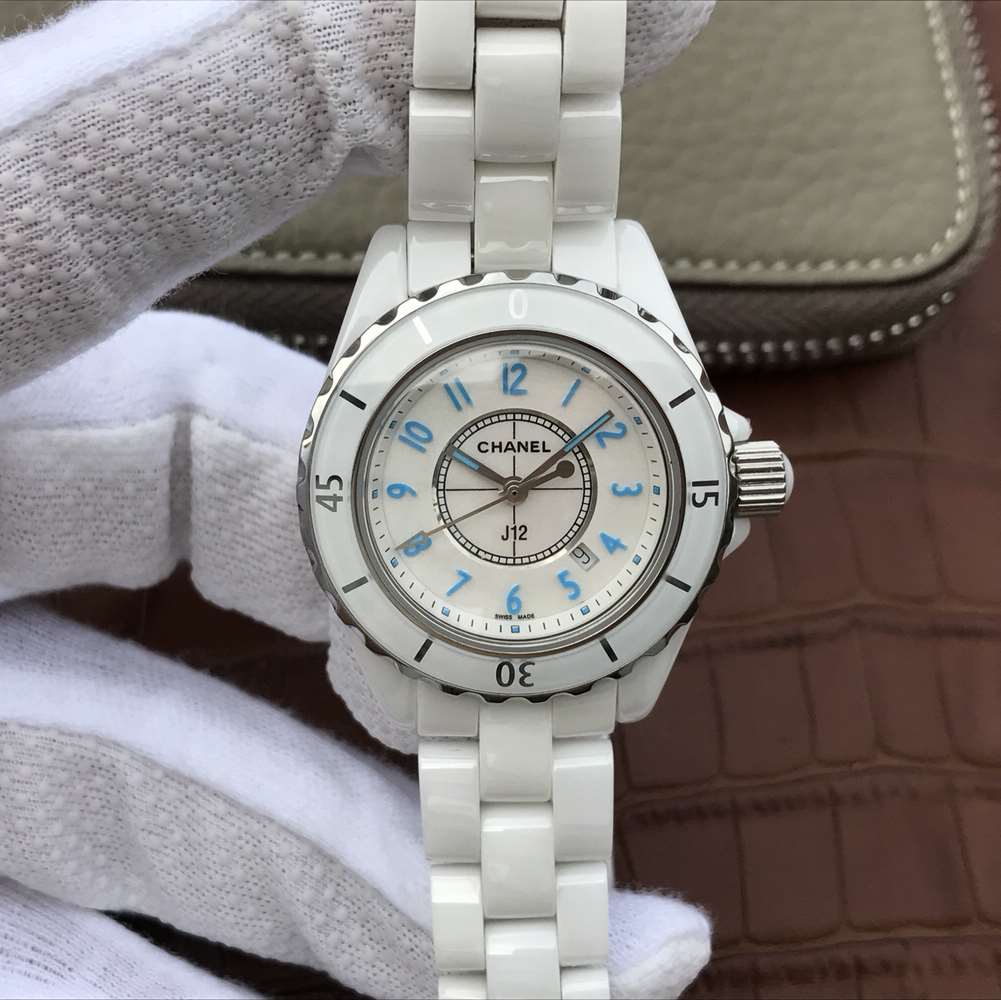 J12 WHITE CERAMIC 33MM BLUE NUMERALS
