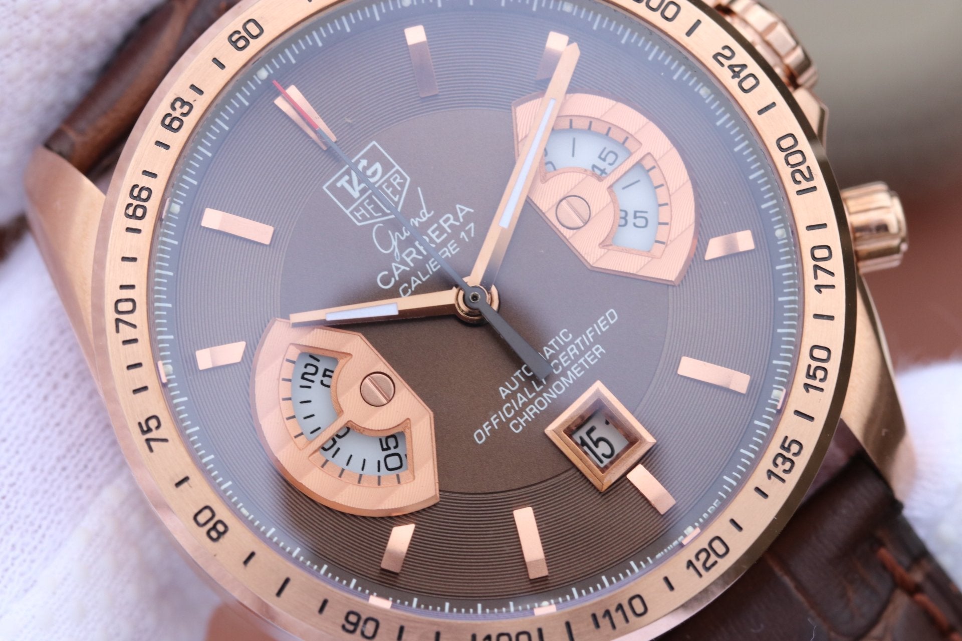 CARRERA CHRONOGRAPH 43 RED GOLD BROWN DIAL