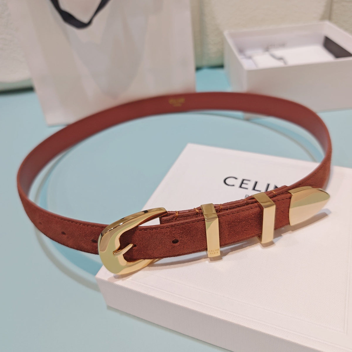 Celine 2026 Medium Western Belt 25mm Suede 194535