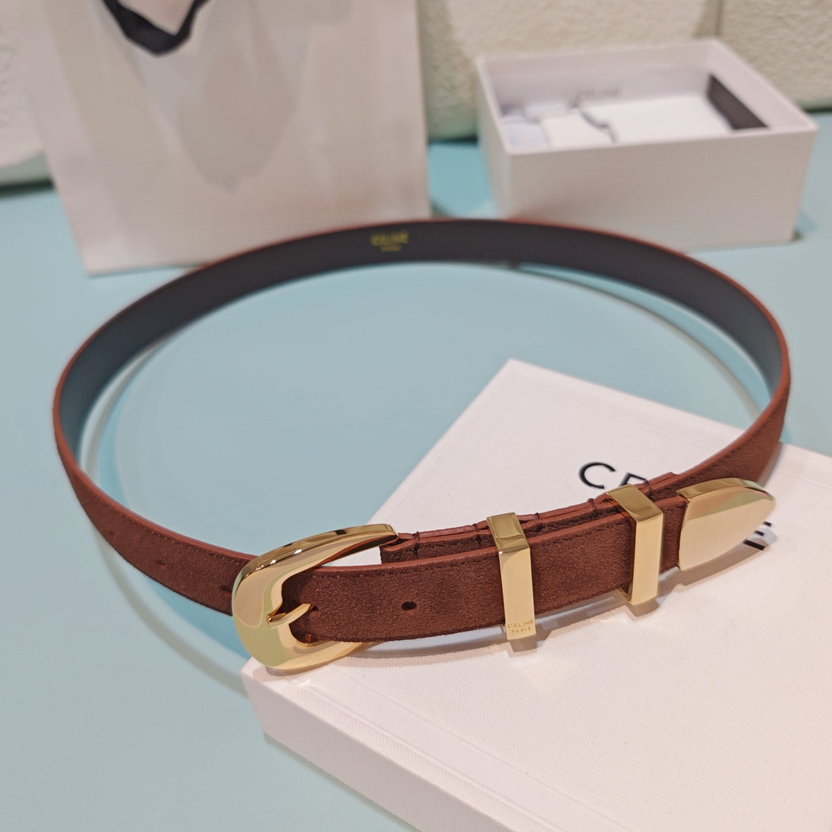 Celine 2026 Medium Western Belt 25mm Suede 194535