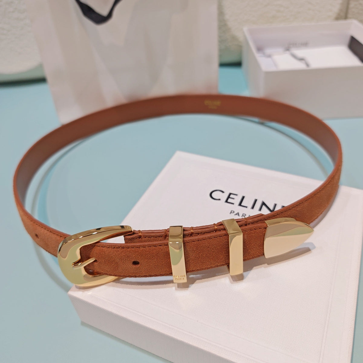 Celine 2026 Medium Western Belt 25mm Suede 194535