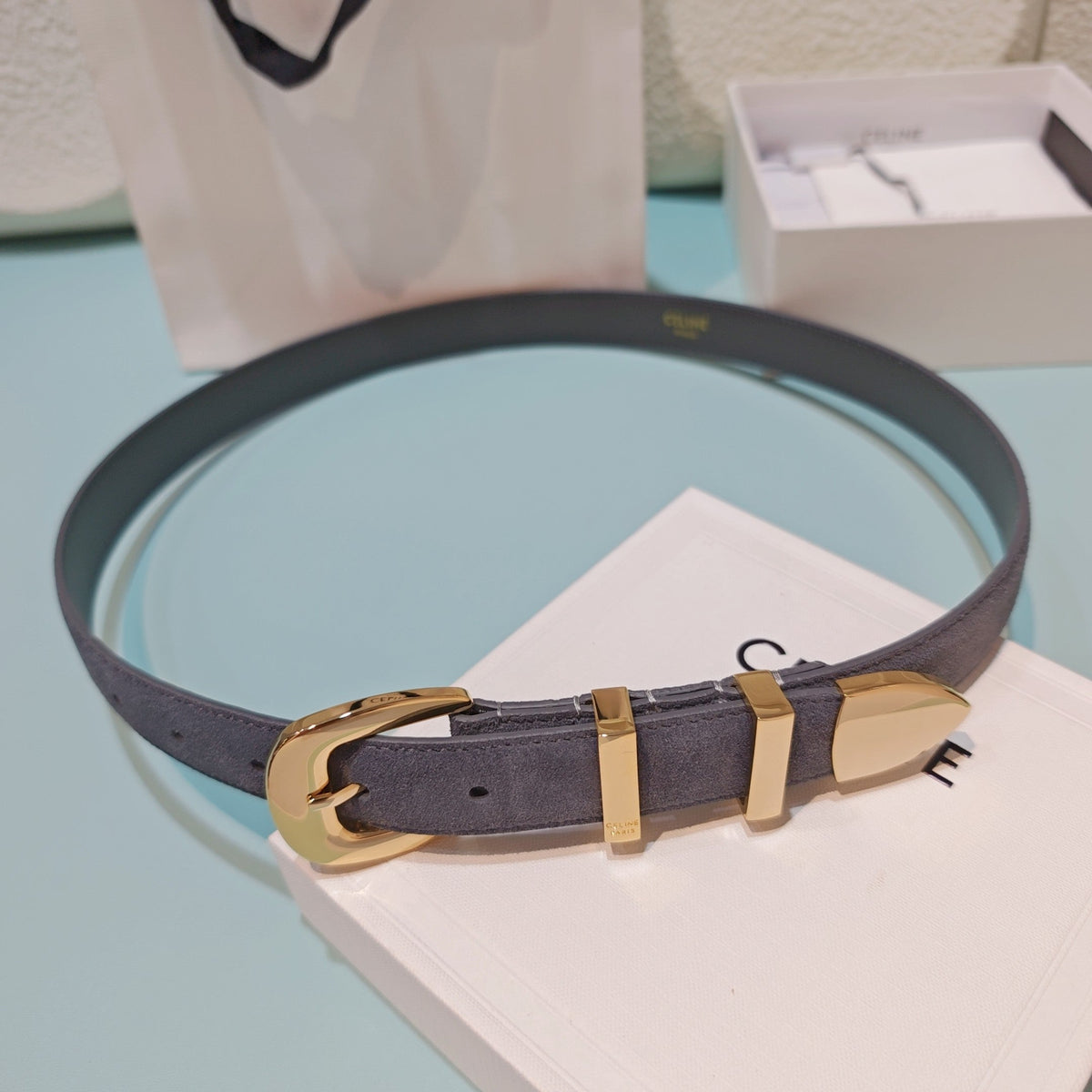 Celine 2026 Medium Western Belt 25mm Suede 194535