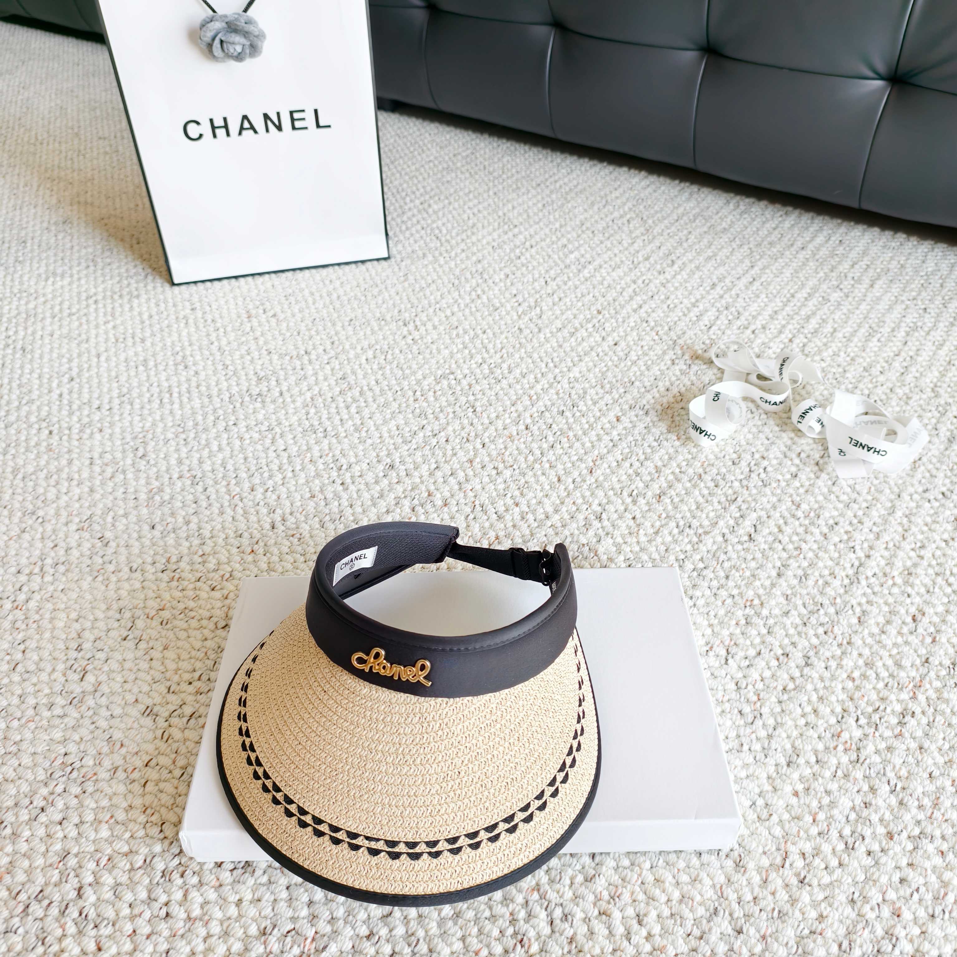 Chanel Sun Hat with Visor Straw Fabric 237221