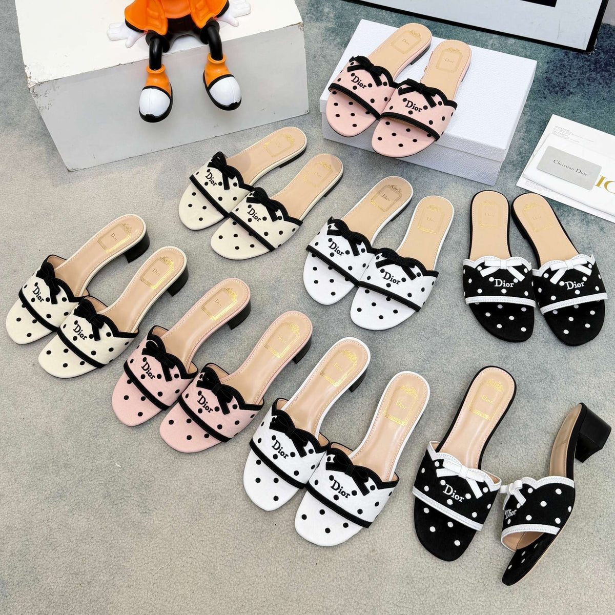 Dior 2026 Polka Dot Bow Chunky Heel Sandals Canvas 947860