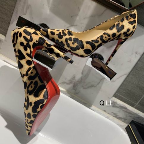 CL Kate Pumps 100mm Satin Leopard Printed Brown