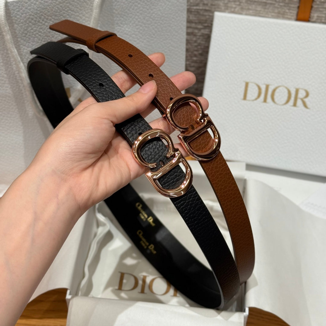 Dior 2026 Saddle Rose Gold Buckle Belt 20mm Cowhide