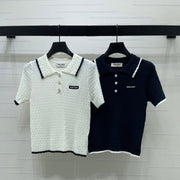 Miumiu 2026 Polo Shirt White and Navy Blue Wool Cashmere 356501