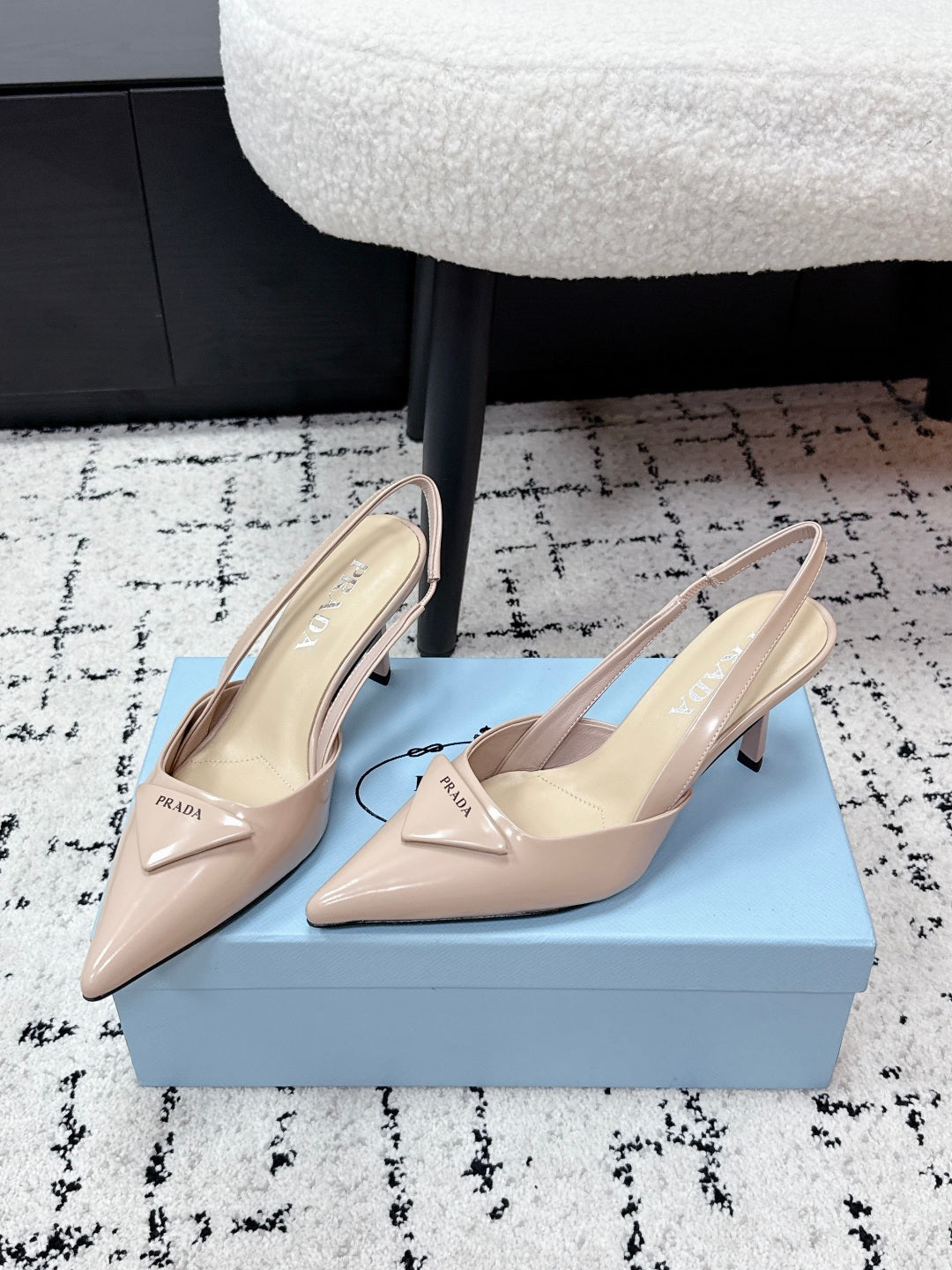 Prada 2026 Logo-Plaque Slingback Pumps 75mm Leather 769775