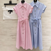 Chanel 2026 Striped Shirt Dress Pink and Blue Cotton 377536