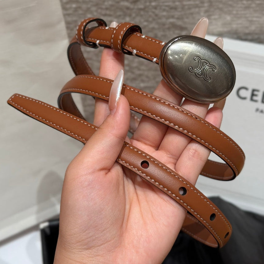 Celine 2026 Triomphe Dark Silver Buckle Belt 13mm Leather