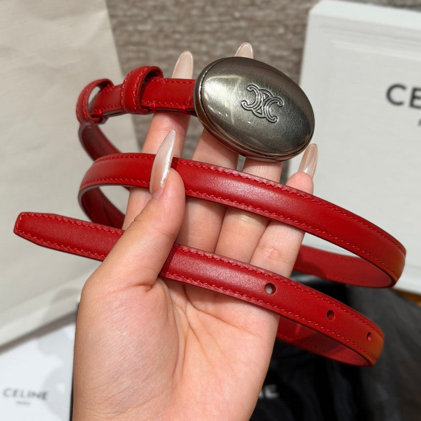 Celine 2026 Triomphe Dark Silver Buckle Belt 13mm Leather