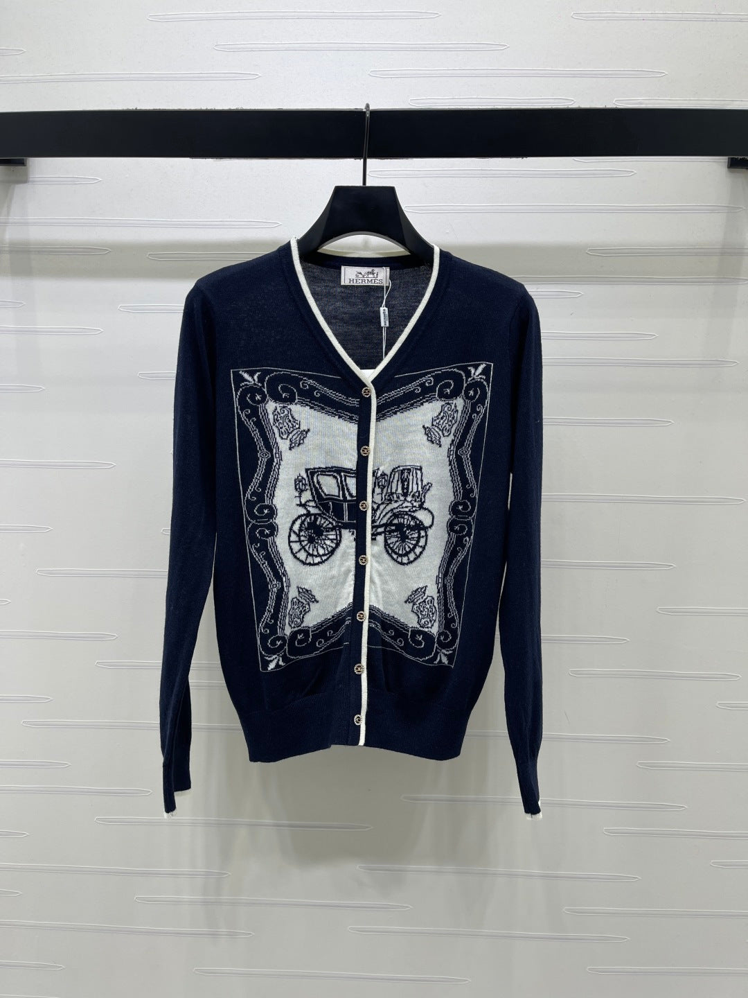 Hermes 2026 V-neck Printed Knit Long-sleeved Cardigan Wool 417078